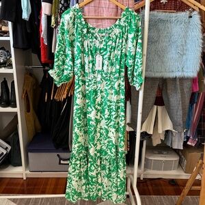 Ellison Cali Floral Green and White Maxi Dress Large NWT